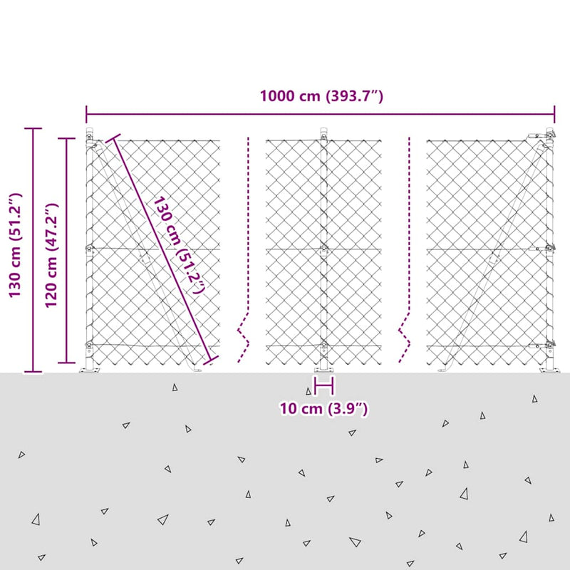 vidaXL Lánckerítés oszlopokkal Zöld 1.2 x 10 m Acél