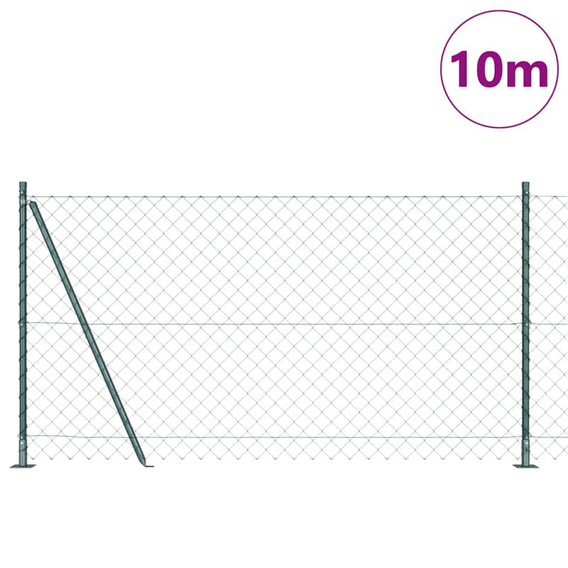 vidaXL Lánckerítés oszlopokkal Zöld 1.2 x 10 m Acél
