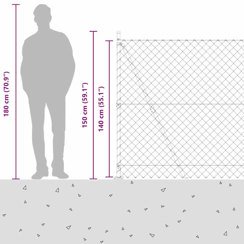 vidaXL Lánckerítés oszlopokkal Zöld 1.4 x 10 m Acél