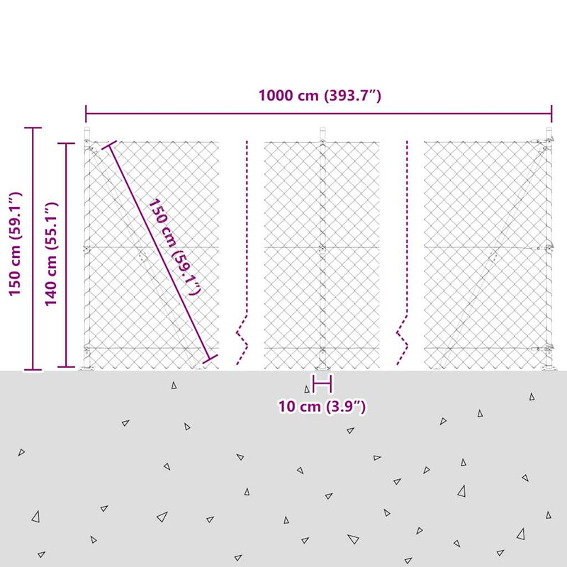 vidaXL Lánckerítés oszlopokkal Zöld 1.4 x 10 m Acél
