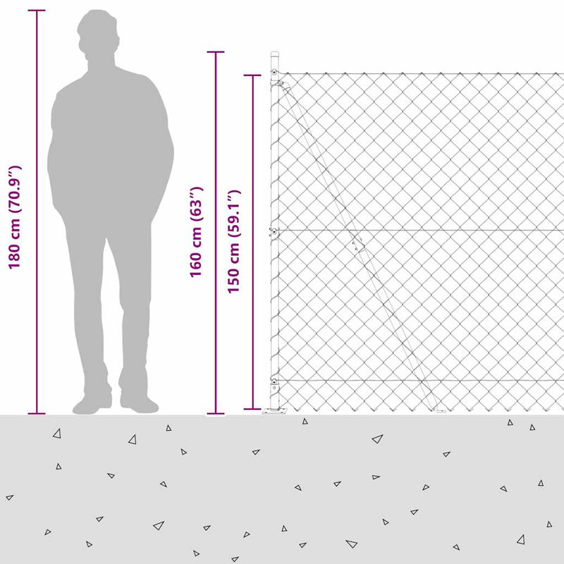 vidaXL Lánckerítés oszlopokkal Zöld 1.5 x 10 m Acél