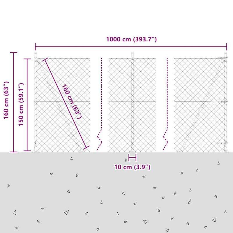 vidaXL Lánckerítés oszlopokkal Zöld 1.5 x 10 m Acél