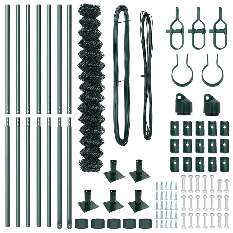 vidaXL Lánckerítés oszlopokkal Zöld 1.6 x 10 m Acél