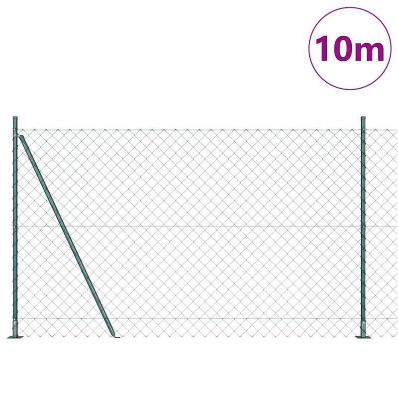 vidaXL Lánckerítés oszlopokkal Zöld 1.6 x 10 m Acél