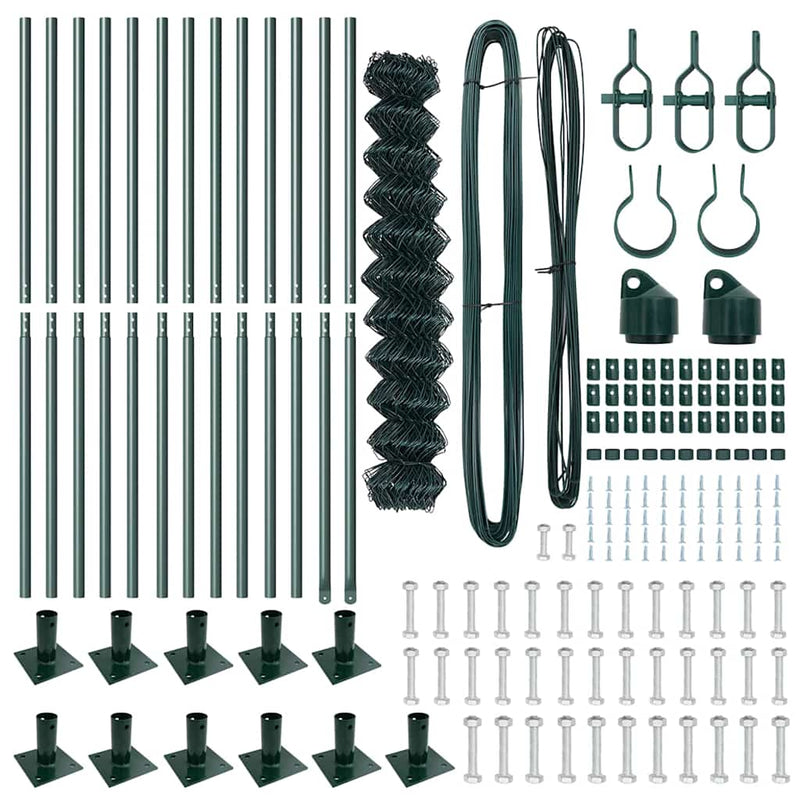 vidaXL Lánckerítés oszlopokkal Zöld 1.2 x 25 m Acél