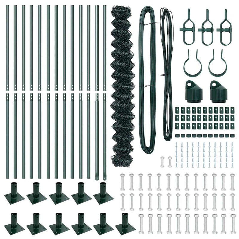 vidaXL Lánckerítés oszlopokkal Zöld 1.6 x 25 m Acél