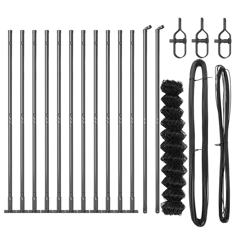 vidaXL Lánckerítés oszlopokkal Szürke 1.2 x 25 m Acél