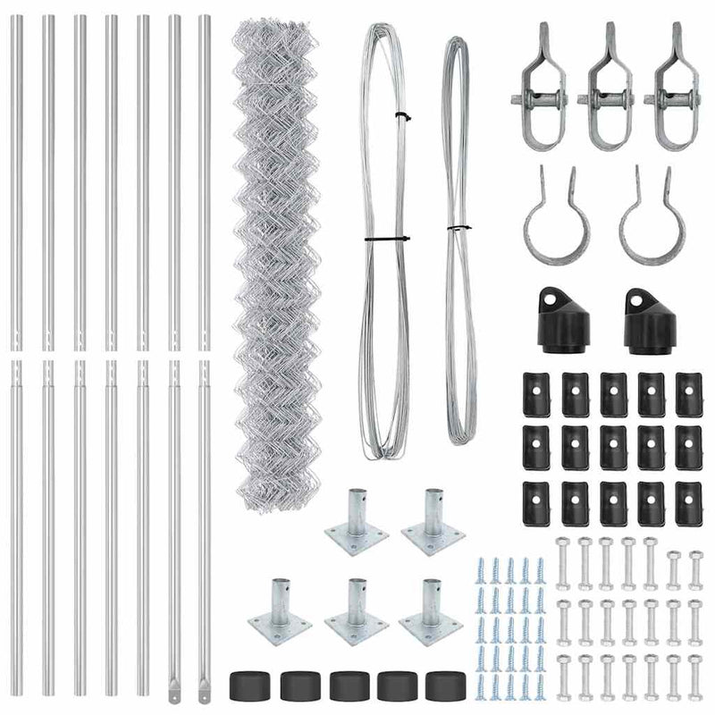 vidaXL Lánckerítés oszlopokkal Ezüst 1.5 x 10 m Acél