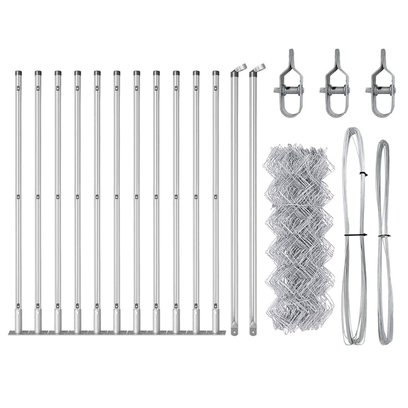 vidaXL Lánckerítés oszlopokkal Ezüst 0,6 x 25 m Acél