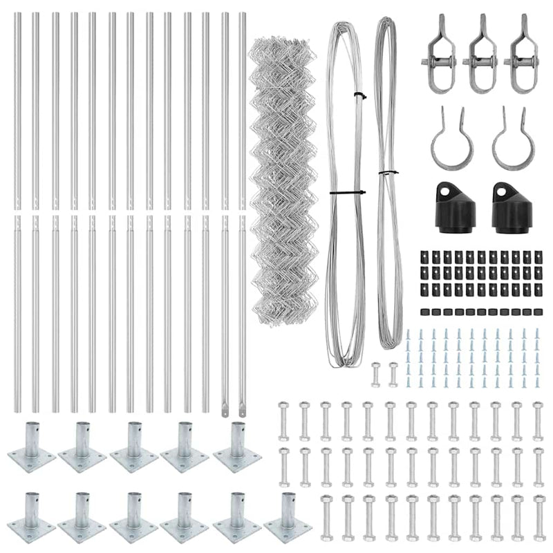 vidaXL Lánckerítés oszlopokkal Ezüst 0.8 x 25 m Acél