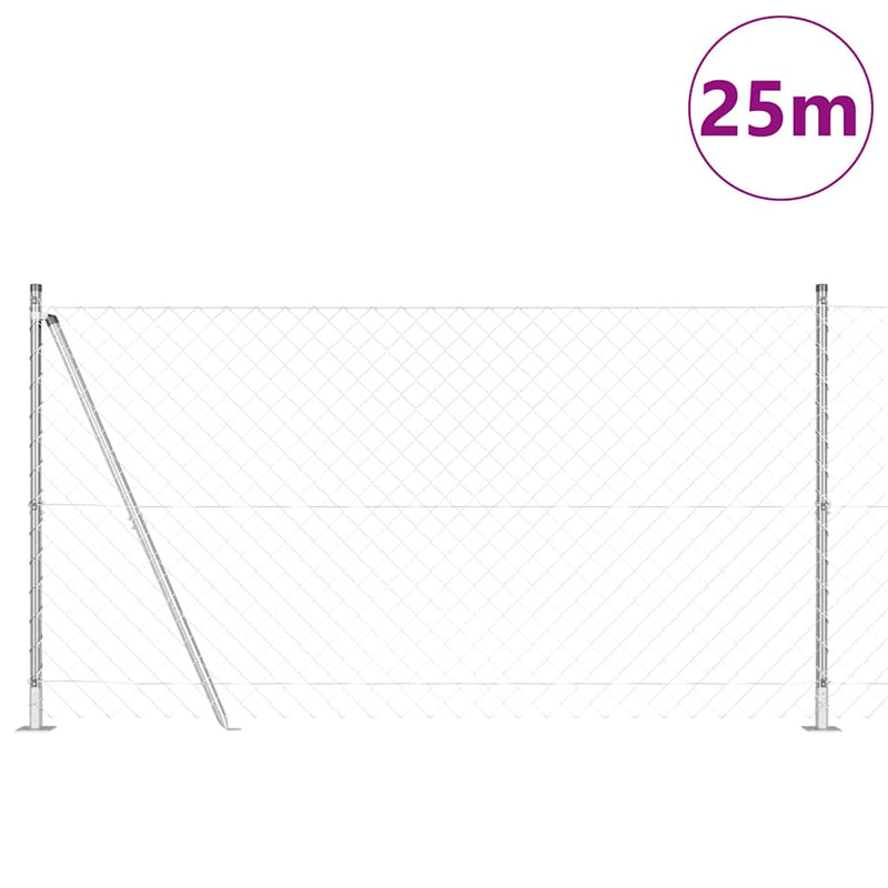 vidaXL Lánckerítés oszlopokkal Ezüst 1.2 x 25 m Acél