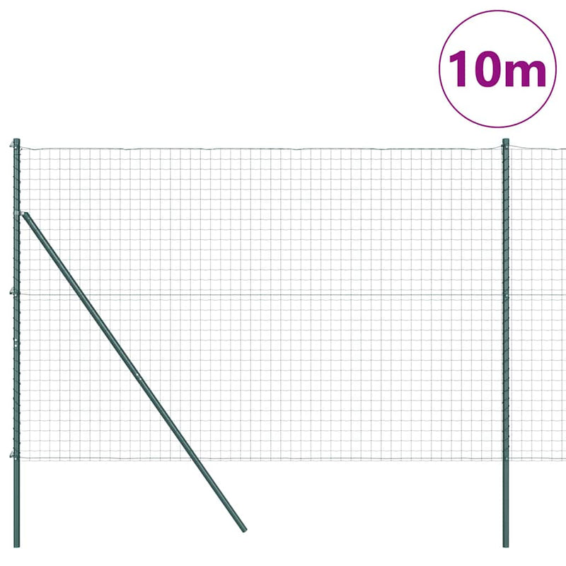 vidaXL Kerítés oszlopokkal Zöld 1.5 x 10 m Acél