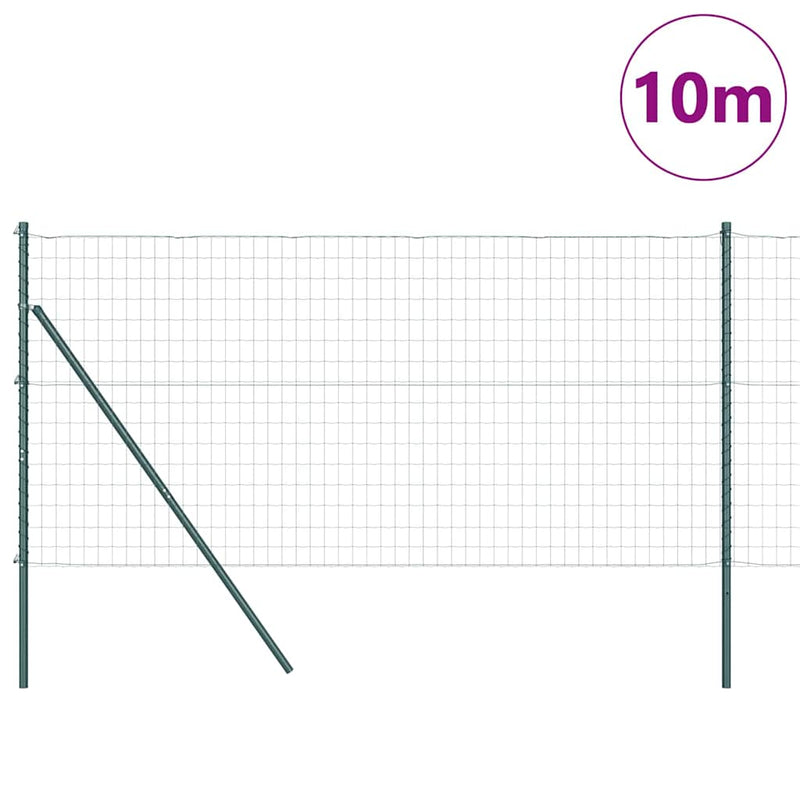 vidaXL Kerítés oszlopokkal Zöld 1 x 10 m Acél