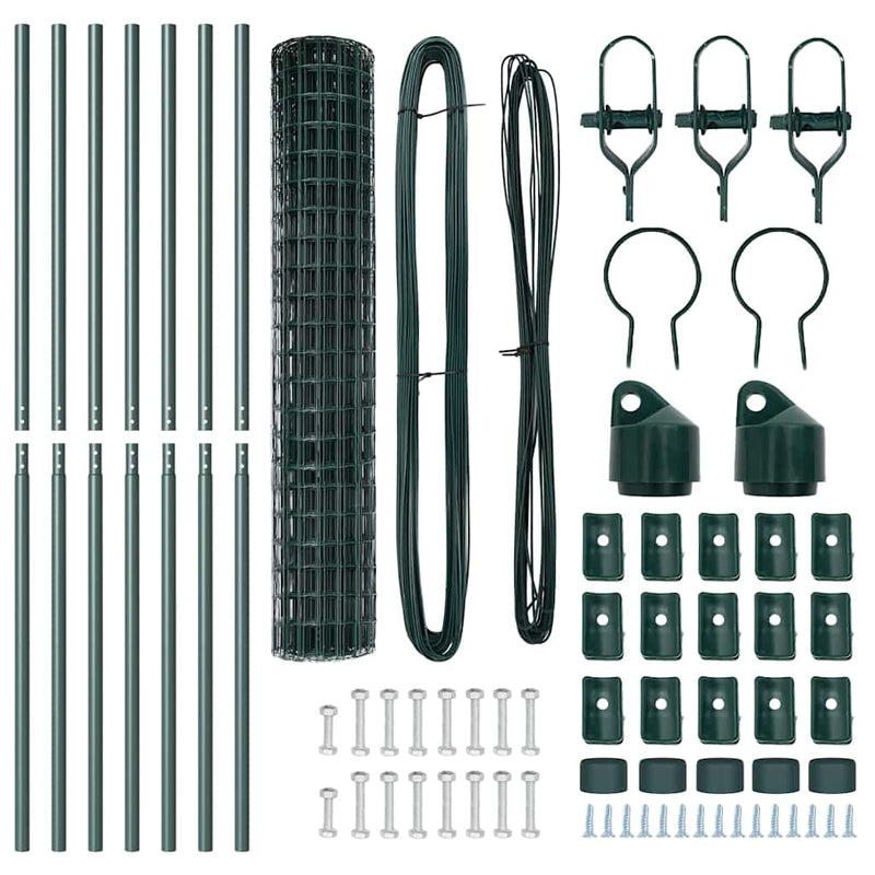 vidaXL Kerítés oszlopokkal Zöld 1.5 x 10 m Acél