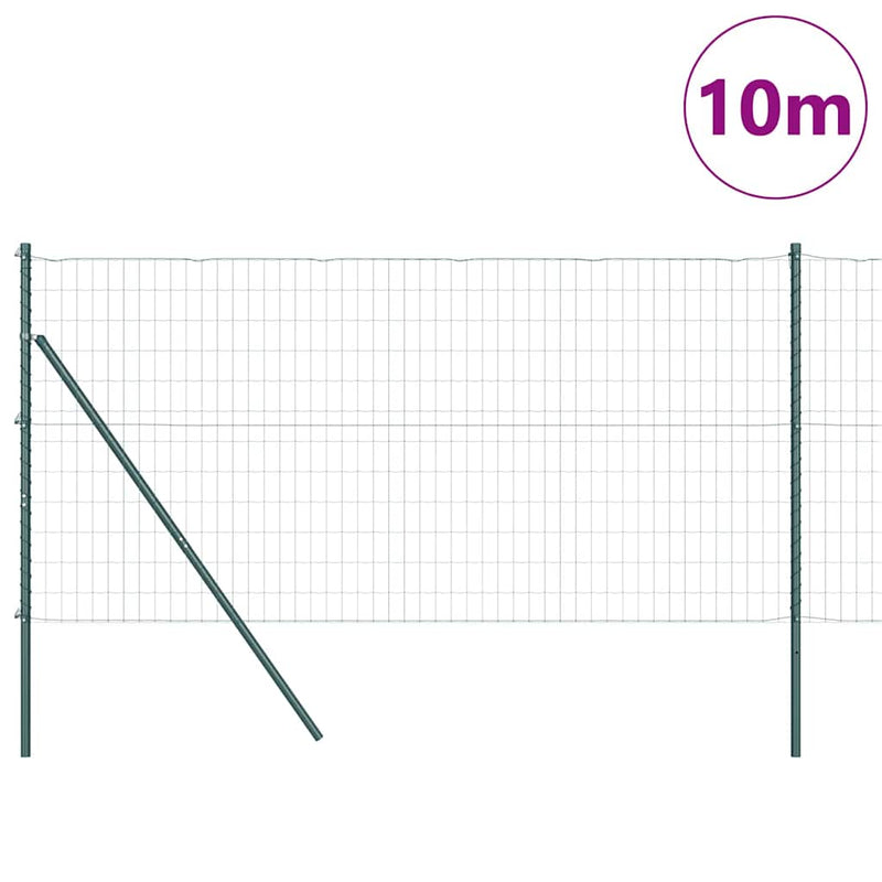 vidaXL Kerítés oszlopokkal Zöld 1 x 10 m Acél