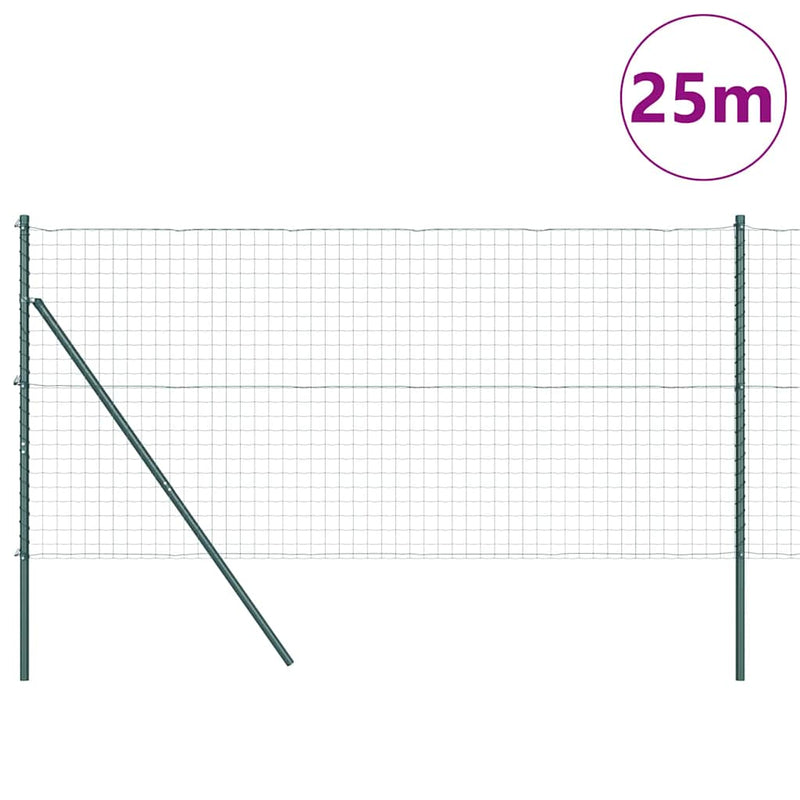 vidaXL Kerítés oszlopokkal Zöld 1.2 x 25 m Acél