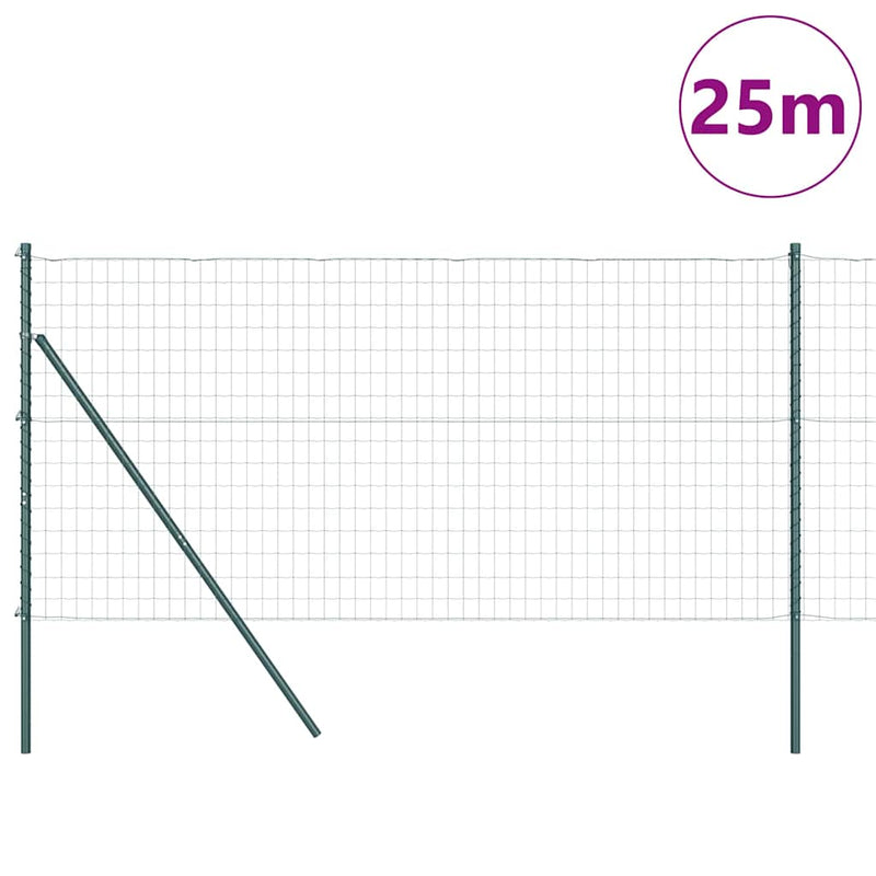 vidaXL Kerítés oszlopokkal Zöld 1.2 x 25 m Acél