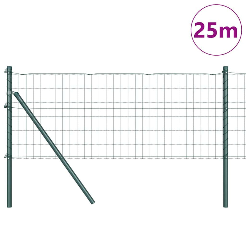 vidaXL Kerítés oszlopokkal Zöld 0,6 x 25 m Acél