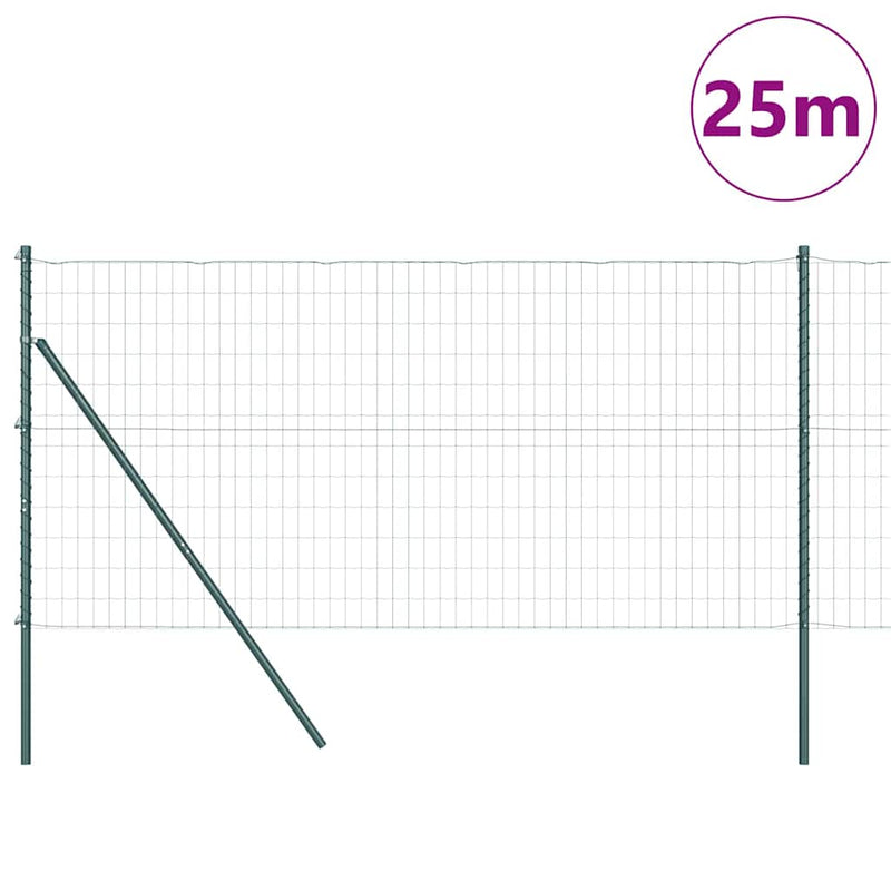 vidaXL Kerítés oszlopokkal Zöld 1.2 x 25 m Acél