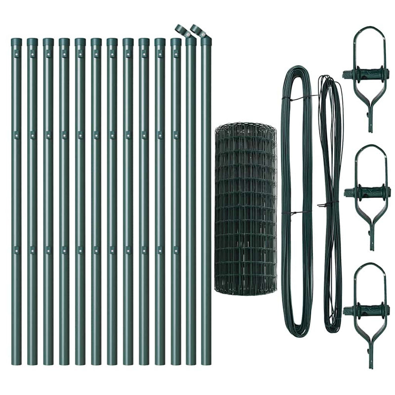 vidaXL Kerítés oszlopokkal Zöld 0,4 x 25 m Acél
