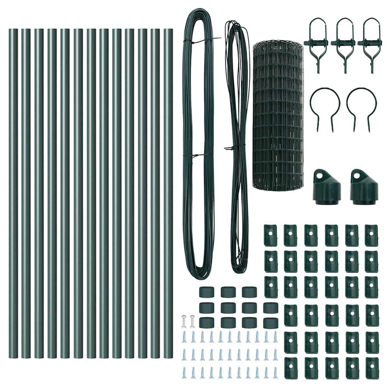 vidaXL Kerítés oszlopokkal Zöld 0,4 x 25 m Acél