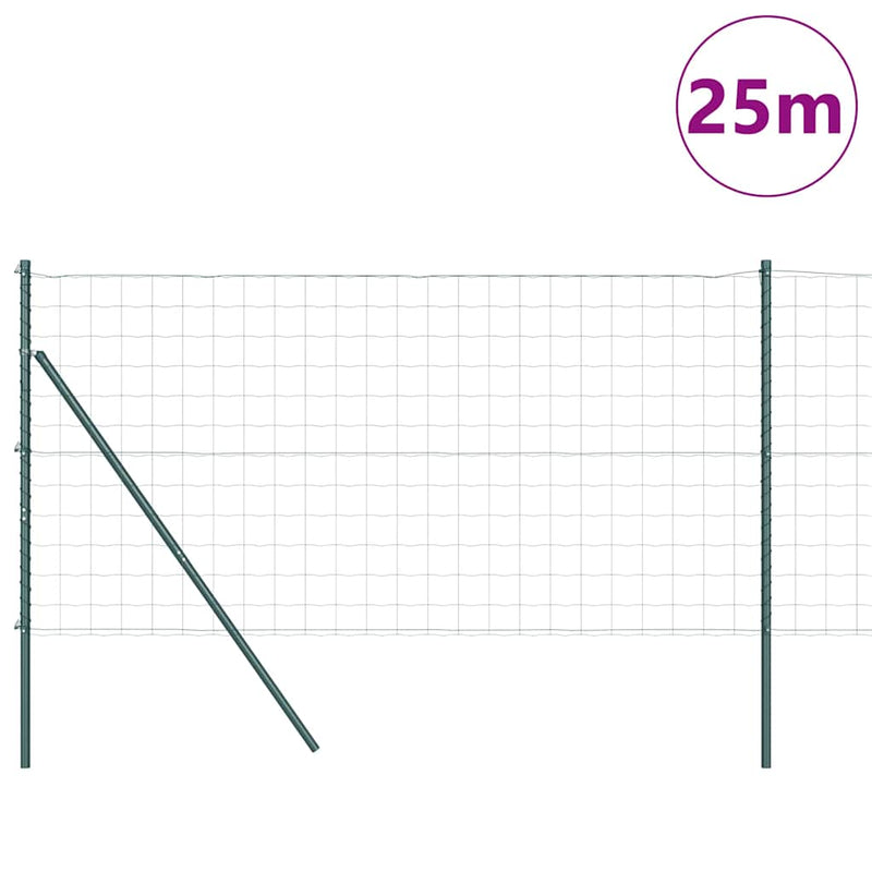 vidaXL Kerítés oszlopokkal Zöld 1 x 25 m Acél