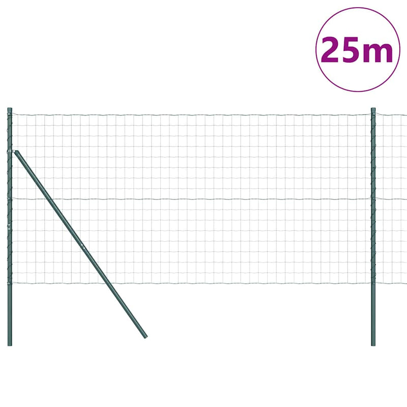 vidaXL Kerítés oszlopokkal Zöld 1 x 25 m Acél