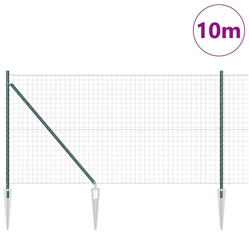 vidaXL Kerítés oszlopokkal Zöld 1 x 10 m Acél
