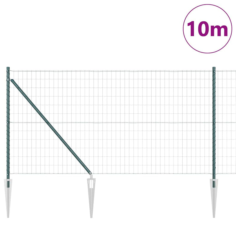 vidaXL Kerítés oszlopokkal Zöld 1 x 10 m Acél