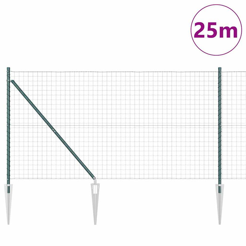 vidaXL Kerítés oszlopokkal Zöld 1.2 x 25 m Acél