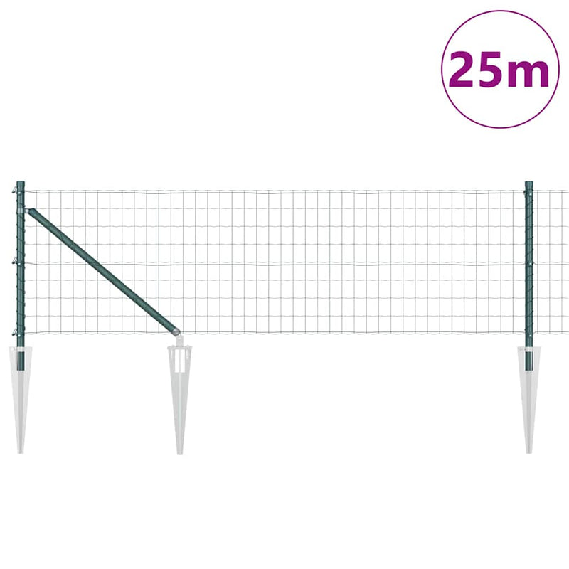 vidaXL Kerítés oszlopokkal Zöld 0,4 x 25 m Acél