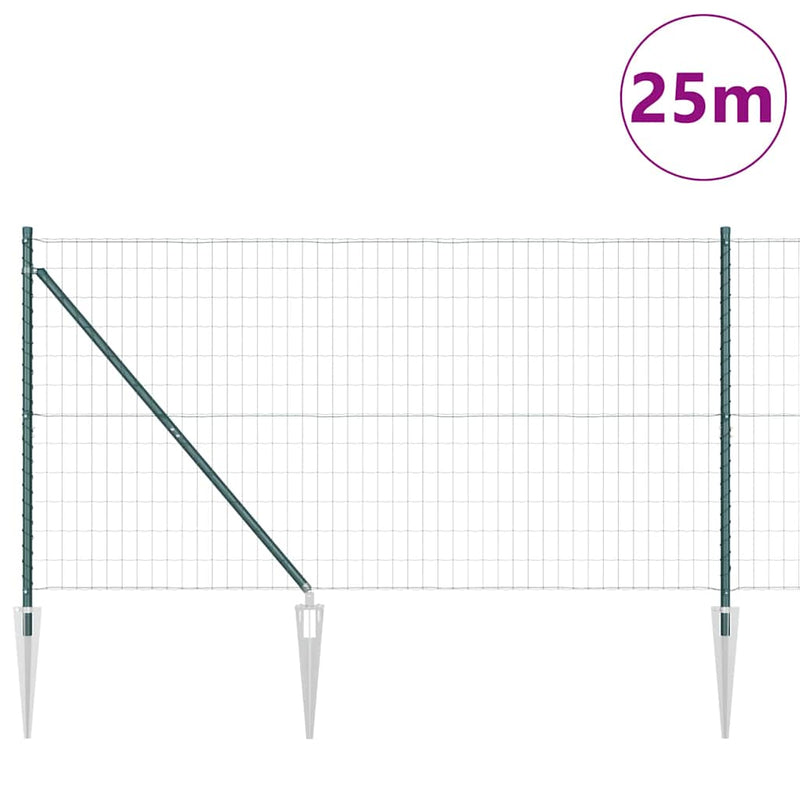 vidaXL Kerítés oszlopokkal Zöld 1.2 x 25 m Acél