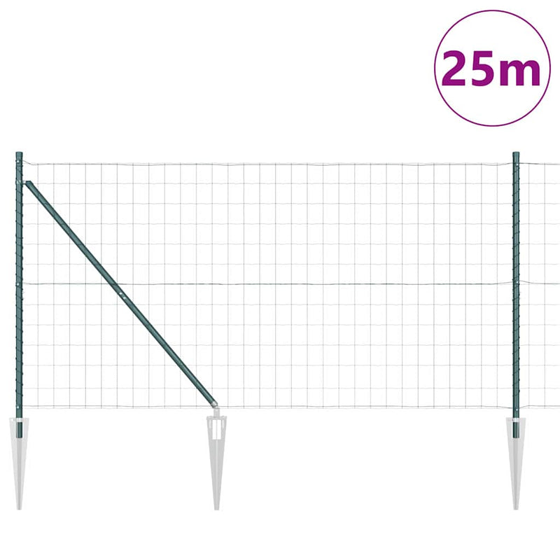 vidaXL Kerítés oszlopokkal Zöld 1.2 x 25 m Acél