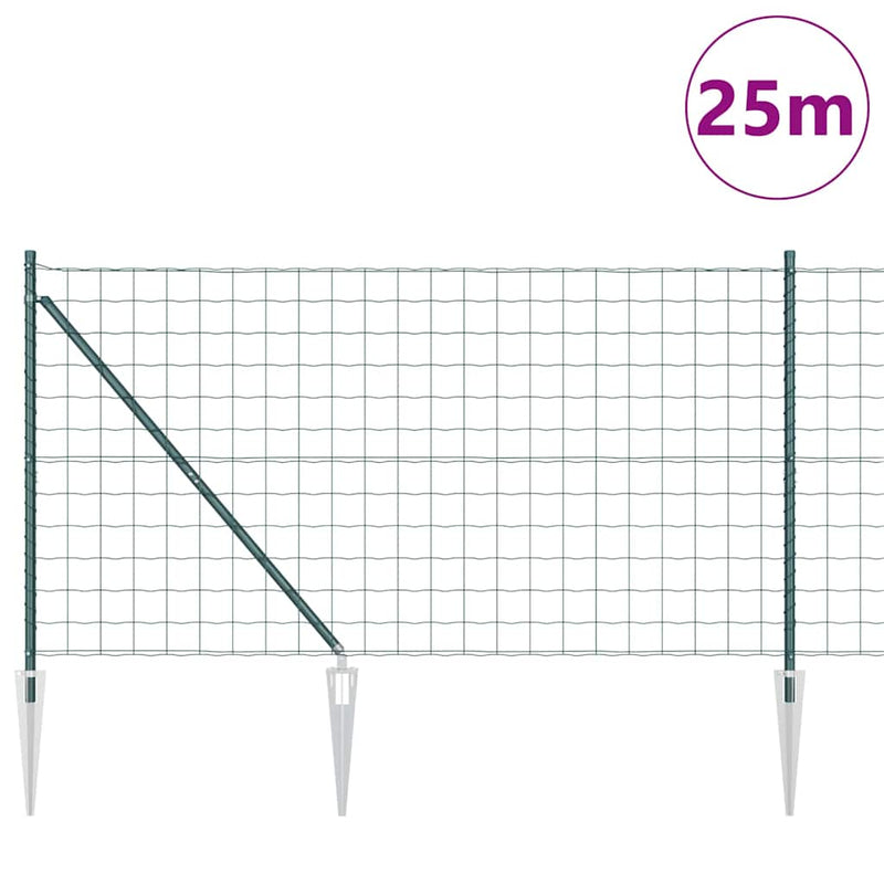 vidaXL Kerítés oszlopokkal Zöld 1 x 25 m Acél