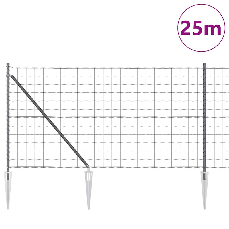 vidaXL Kerítés oszlopokkal Szürke 1 x 25 m Acél