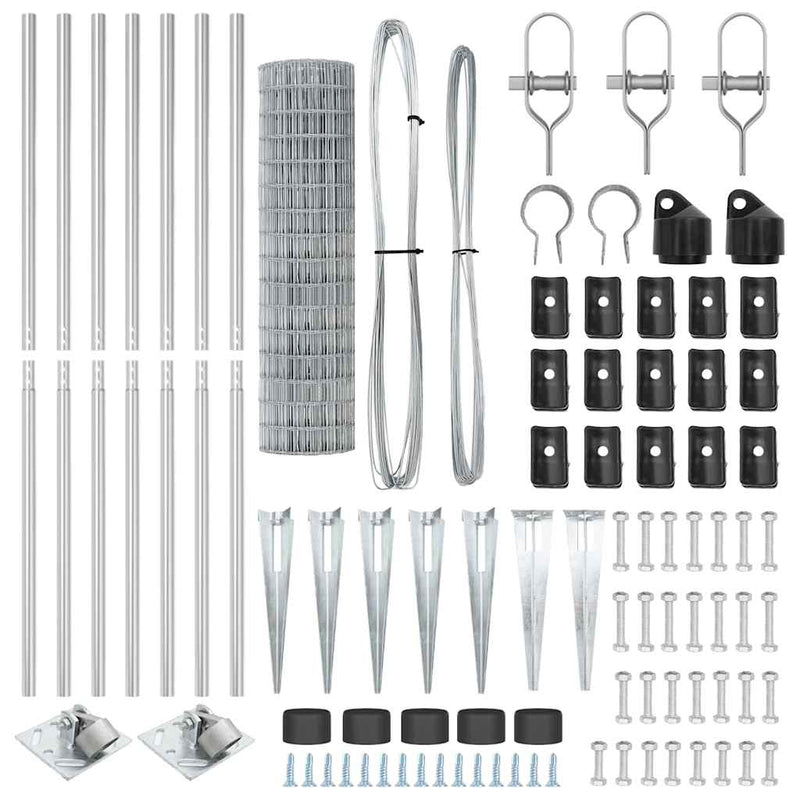 vidaXL Kerítés oszlopokkal Ezüst 1.4 x 10 m Acél