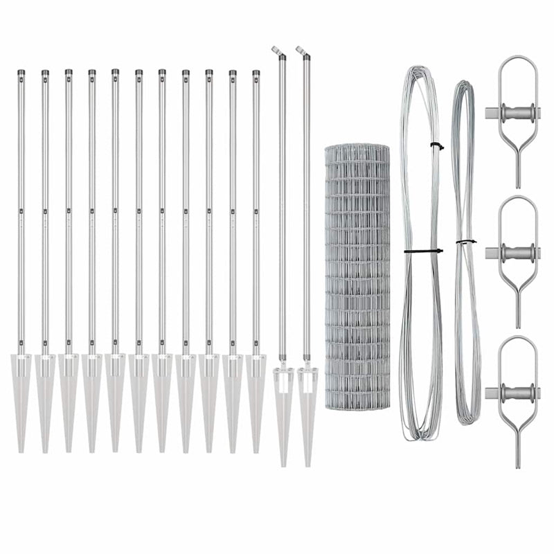 vidaXL Kerítés oszlopokkal Ezüst 1.2 x 25 m Acél