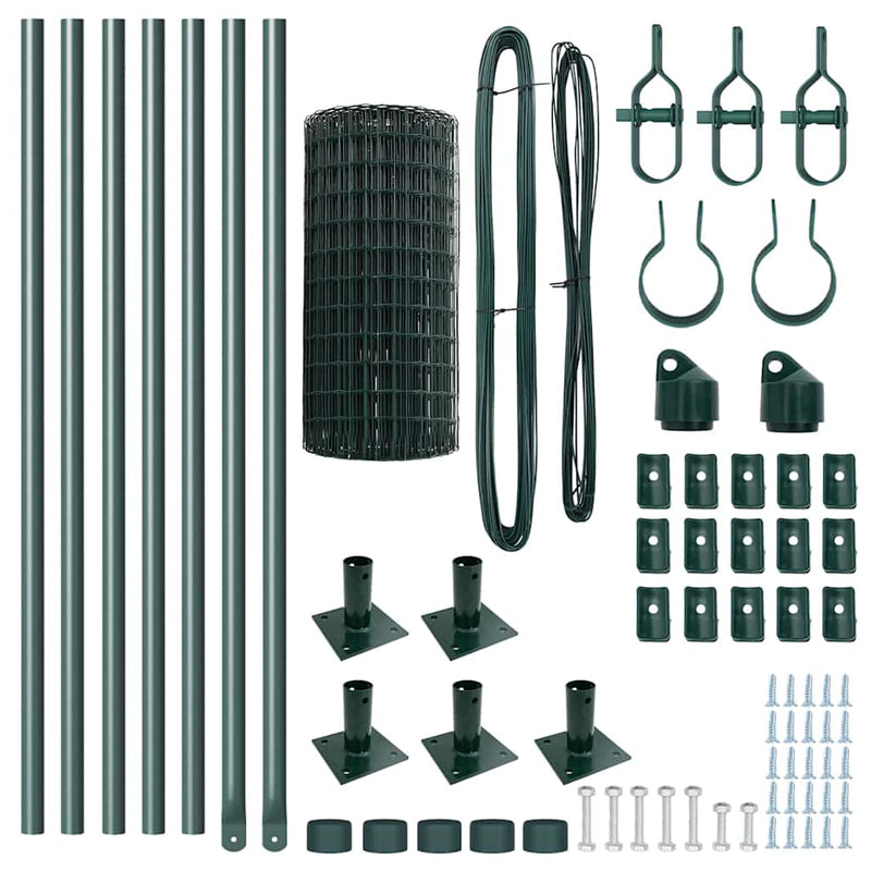 vidaXL Kerítés oszlopokkal Zöld 0,6 x 10 m Acél