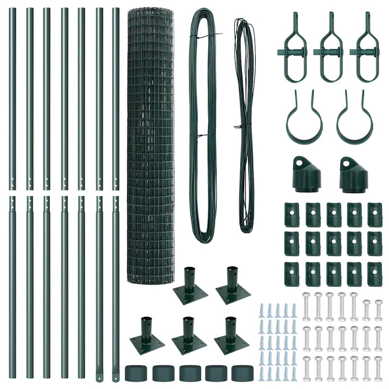 vidaXL Kerítés oszlopokkal Zöld 1.5 x 10 m Acél