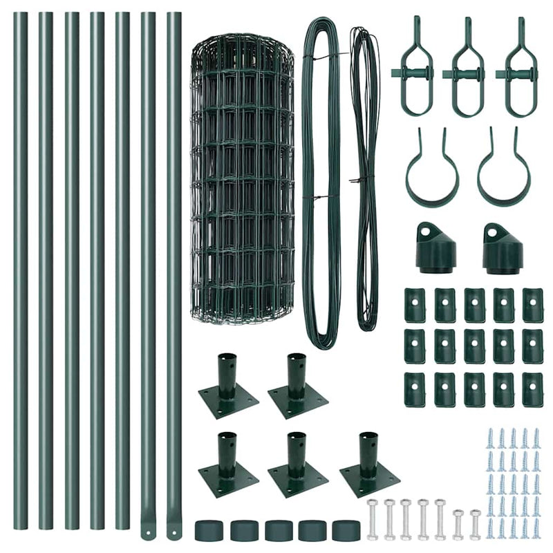 vidaXL Kerítés oszlopokkal Zöld 0,6 x 10 m Acél