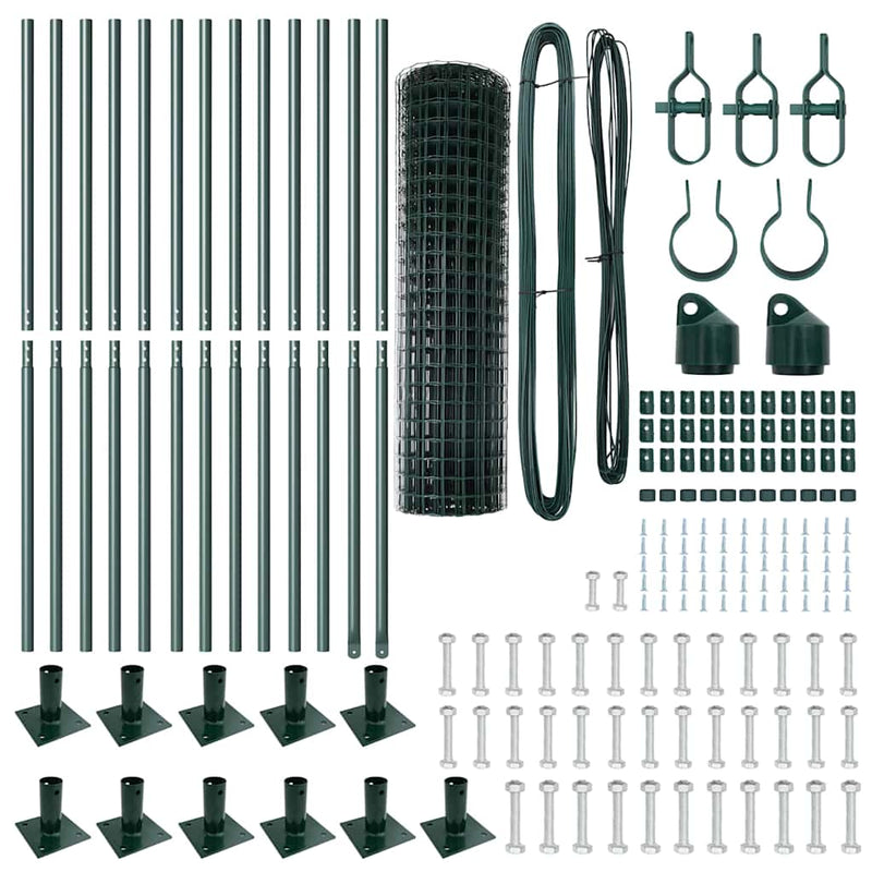 vidaXL Kerítés oszlopokkal Zöld 0.8 x 25 m Acél