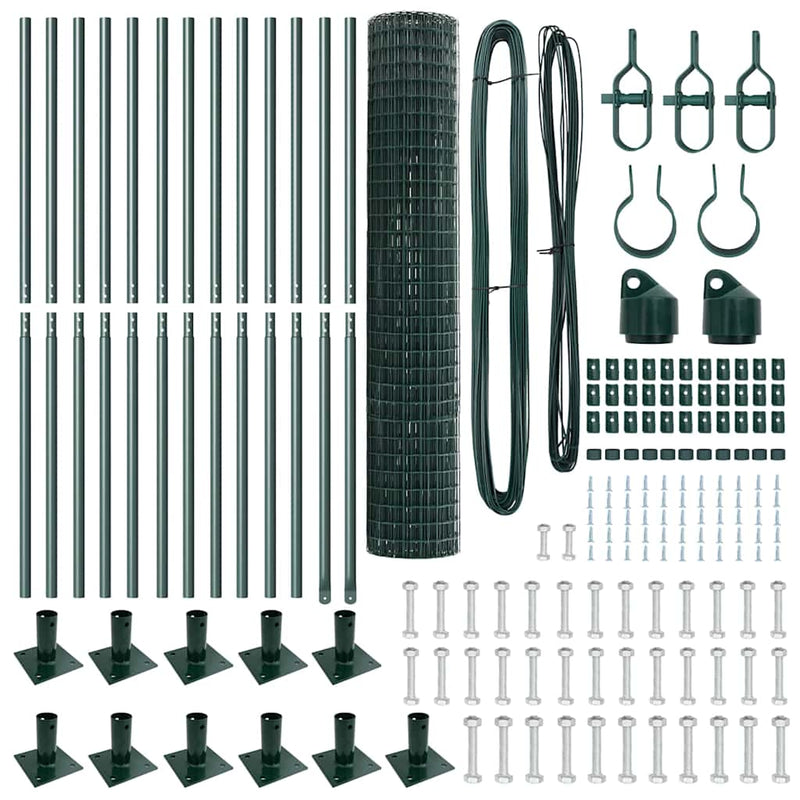 vidaXL Kerítés oszlopokkal Zöld 1.2 x 25 m Acél