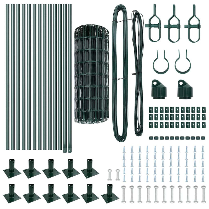 vidaXL Kerítés oszlopokkal Zöld 0,4 x 25 m Acél