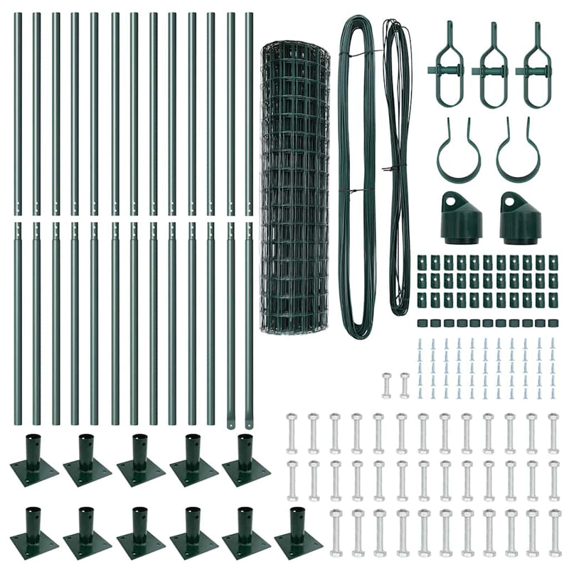 vidaXL Kerítés oszlopokkal Zöld 1 x 25 m Acél