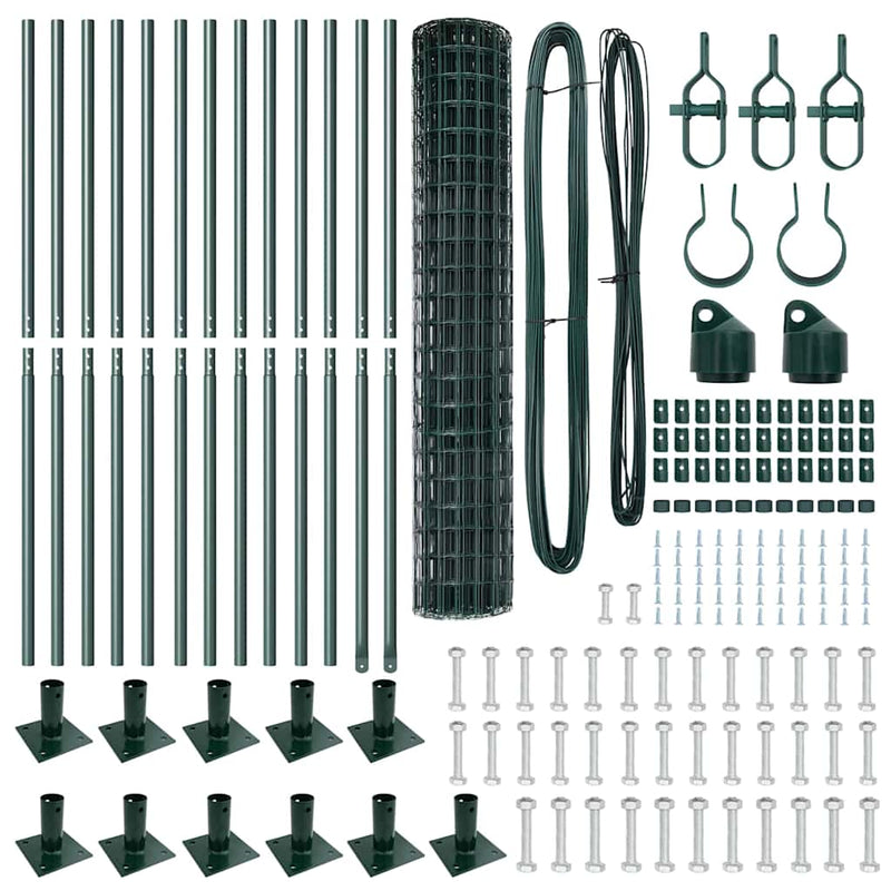 vidaXL Kerítés oszlopokkal Zöld 1.2 x 25 m Acél