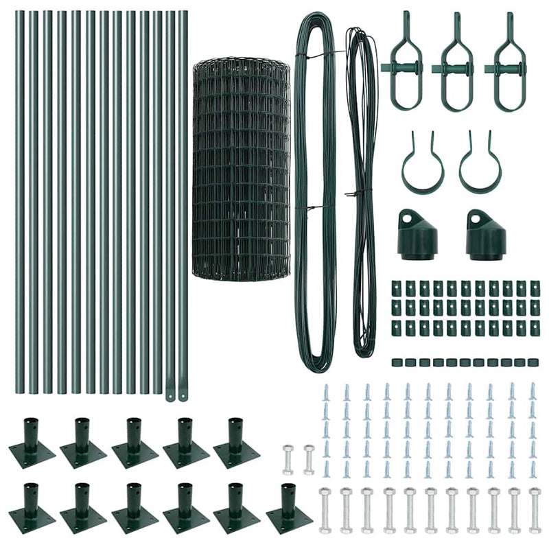 vidaXL Kerítés oszlopokkal Zöld 0,6 x 25 m Acél