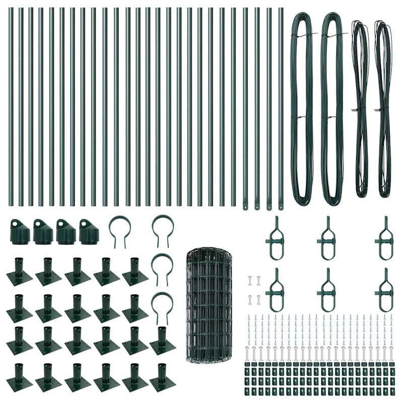 vidaXL Kerítés oszlopokkal Zöld 0.4 x 50 m Acél