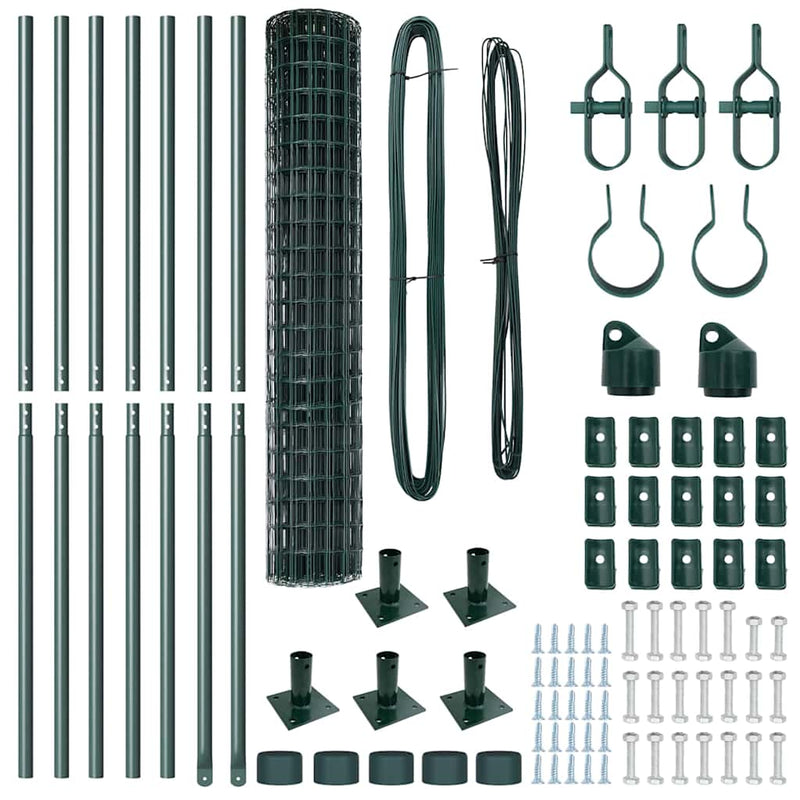 vidaXL Kerítés oszlopokkal Zöld 1.5 x 10 m Acél