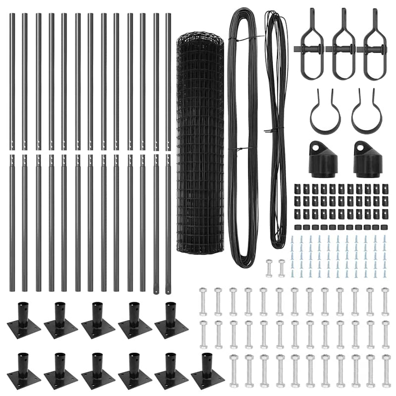 vidaXL Kerítés oszlopokkal Szürke 1 x 25 m Acél
