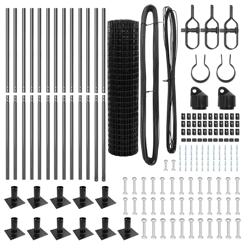 vidaXL Kerítés oszlopokkal Szürke 0.8 x 25 m Acél